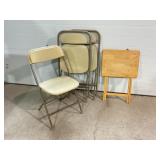 3 Sampsonite folding chairs, wood tv tray