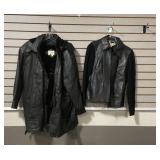 AMI Black Leather Jacket With Knit Panel, Leather