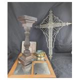 Decorative Iron Cross, Wood Mirror Frame, Tin Boxe
