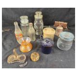 Glass Bottles, Canisters, Ceramics, Bell Figurine