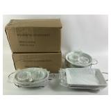 (2) 10-Piece Ceramic Serveware With Metal Holders
