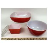 Pyrex Red Refrigerator Dish, Mixing & Square Bowls