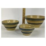 Yellowware Mixing Bowls With Blue Bands