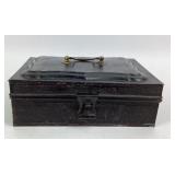 19th century tole painted tin box with brass