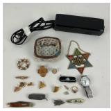 Timex Watch, Case Knife, Gerber Tool, Pins