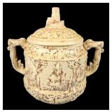 Ceramic Lidded Jar With Castle Motif