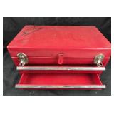 Red Metal Toolbox With Drawer And Latches