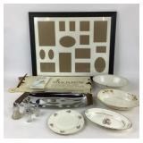Kromex Chrome Tray, Glass Salt/Peppers, Dinnerware