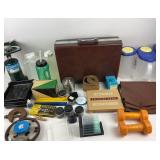 Samsonite Briefcase, Dumbbells, Sterilite Jugs