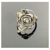 .925 Sterling Silver 9 AN stamped Rose ring, 6.36g