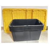 4 Black Plastic Storage Containers w/ lids