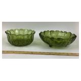 Green Pressed Glass Bowls With Scalloped Edges