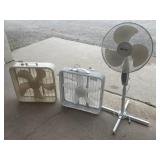 2 box fans, one floor fan- nortex, aerospeed