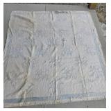 Hand-Stitched Quilt With Blue Geometric Patterns