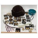 Faux Fur Hat & Fashion Jewelry Earrings: Dangling