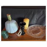 Milk Glass Lamp, Black Vase, Glass Bread Tray