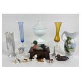 Art Glass Vases, Miniature Porcelain Figurines,