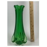 MCM Green Swung Glass Vase with Pulled Details