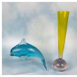 Dolphin, Yellow Vase Art Glass Paperweights