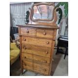 Tiger Oak Tall Chest Of Drawers With Mirror 6