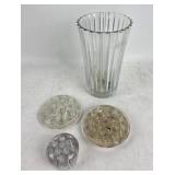 Glass Vase With Flower Frog, 3 Round Flower Frogs