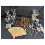 Gold-Plated Flatware, Glassware, Hand Fan