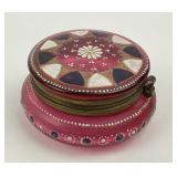 Cranberry Bohemia or Moser Art glass hinged