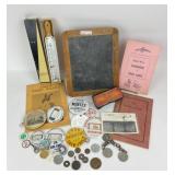 Buttons, Foreign Coins, NRA Award, Chalkboard