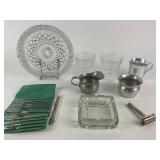 Crystal, Art Glass Ashtrays, Baby Cup, Creamer &
