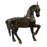 Wooden Horse Sculpture With Brass Accents