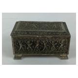 Ornate Metal Jewelry Box With Red Lining