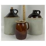 Stoneware Crocks With Brown-Glazed Jugs