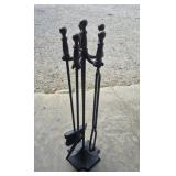 Black Wrought Iron Fireplace Tool Set Includes A