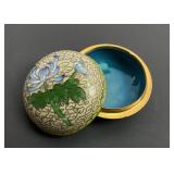 Vintage Cloisonne enamel trinket box with blue