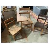 Wood school desk, 2 child chairs