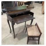 Wood secretary desk, stool