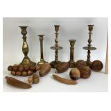 Brass Candlesticks & Carved Wooden Philippines Fru