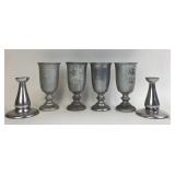 USA Pewter Goblets & Silver Tone Candlesticks