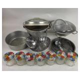 Aluminum Cookware, Glass Jars With Lids, Strainers