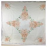 Embroidered Floral Tablecloth With Orange Accents