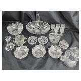 Pressed Glass Bowls, Candle Holders, Goblets