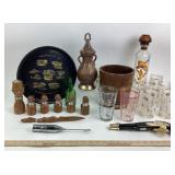 Wooden Tribal Salt Shakers, Jim Beam Decanter, MCM
