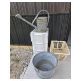 Galvanized Watering Can, Basin, Plastic Basket
