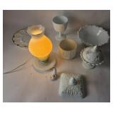 Milk Glass Bowls, Lamp, Dishware