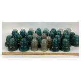 Glass Insulators in Aqua, Clear, Green