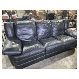 Black Faux Leather Couch With Recliners On Each