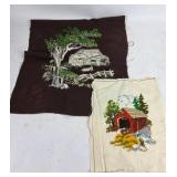 Embroidered Fabric Panels With Rustic Scenes
