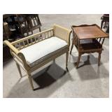 Wood side table, Ratan bench