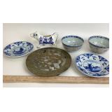 Chinese Brass Trivet, Cow Creamer, Seaside Saucers