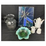 EAPG Pitcher, Opalescent Bowl, Stained Glass